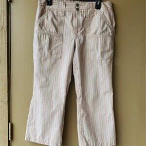 Womens Khaki low rise Izod Pinstriped Cargo Jean Pedal Pushers Capri Pants